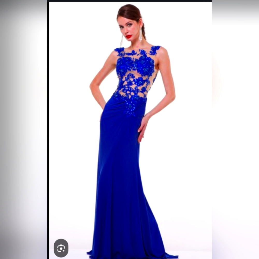 JOHAN'S F Maxy Scoop Neck Sleeveless Dress Jersy Ilusion Dress With Appliques 10